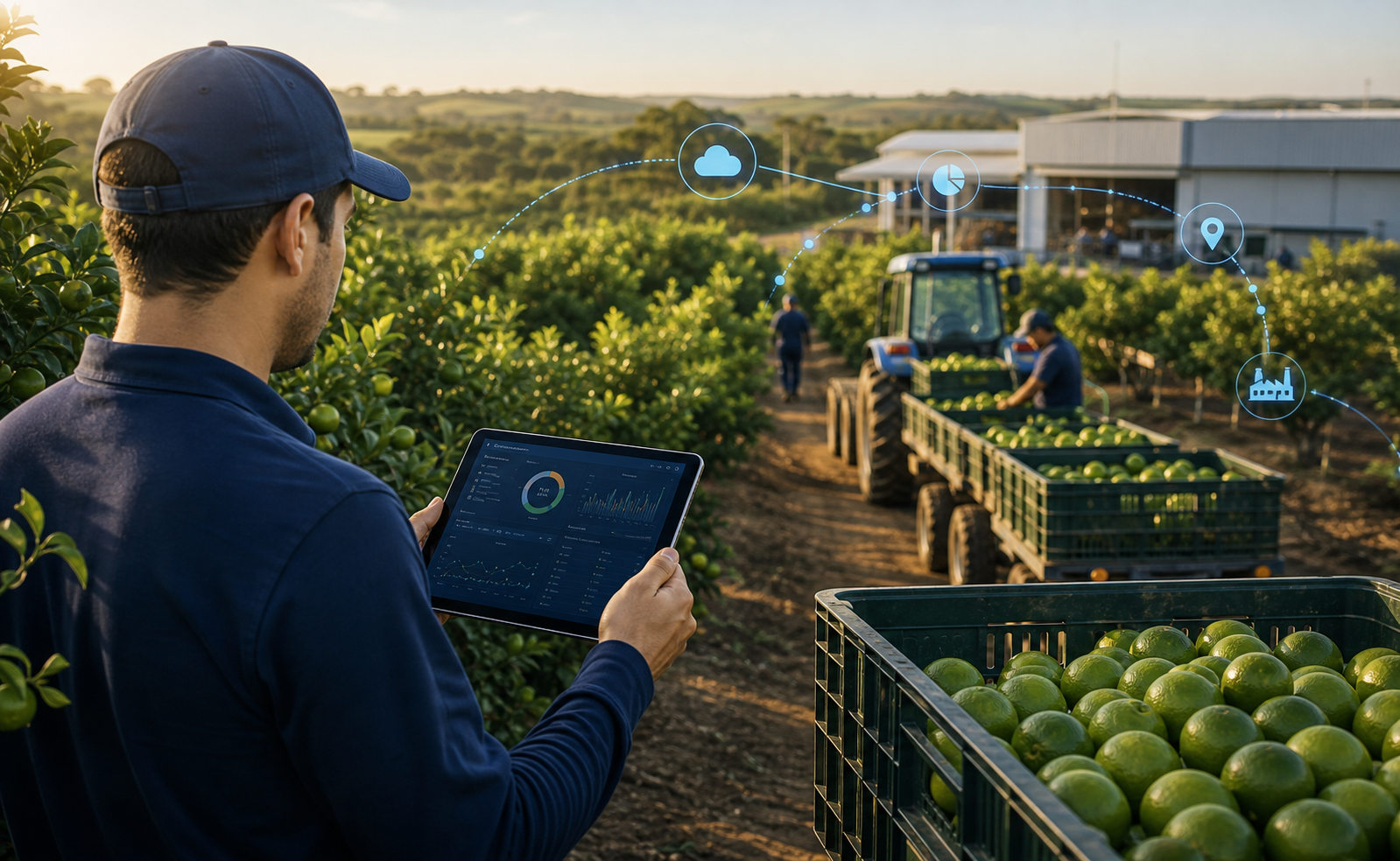Campo produtivo conectado digitalmente ao packinghouse