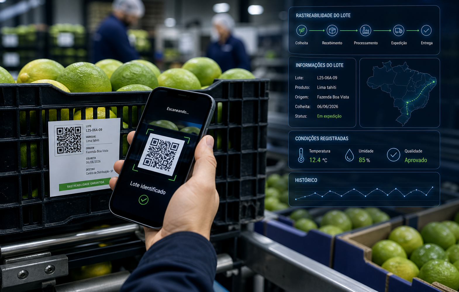 Leitura de QR Code para rastreabilidade de lote no packinghouse